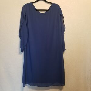 Grace Karin 2XL Dress Shift Blue Chiffon Knee Length Split 3/4 Sleeve Classic